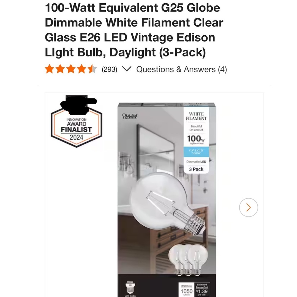 Feit Electric 40W G25 Globe LED Dimmable Daylight 5000K White Filament 3 Pack - Picture 7 of 7
